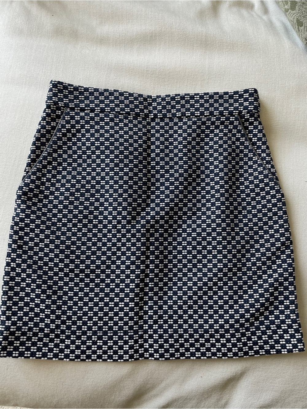 Suncoo Geometric Weave Cotton Mini Skirt Blue White Preppy